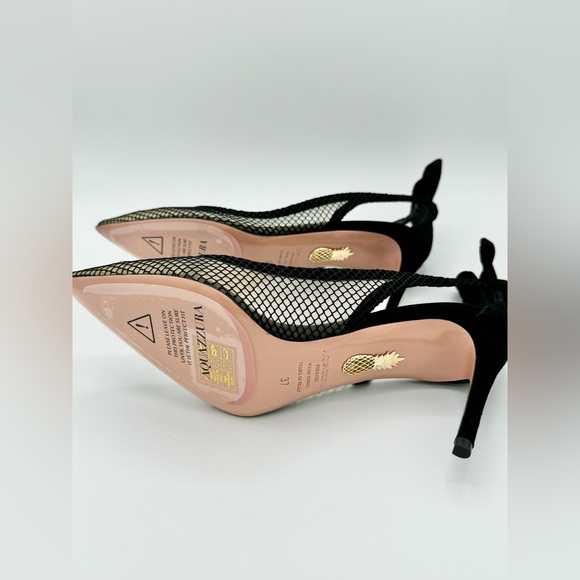 NWT Aquazzura Bow Tie Mesh Pump Heels 85 Mesh/Suede Black 37 W Box & Dust Bag - Picture 8 of 16